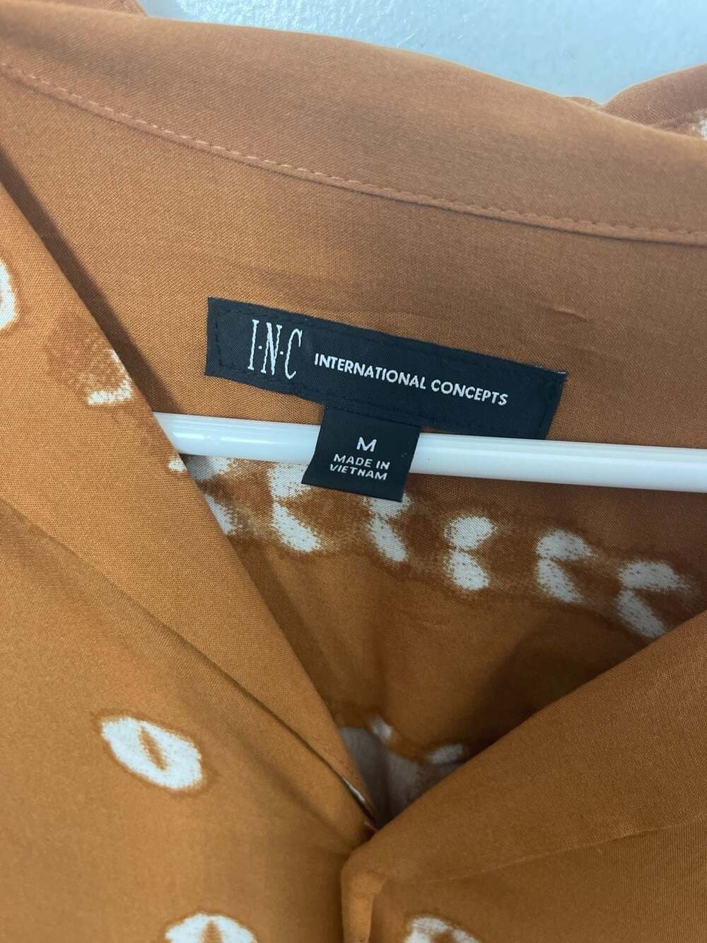 INC International Concepts Rust Brown Tribal Ikat Print Long Sleeve Button Down